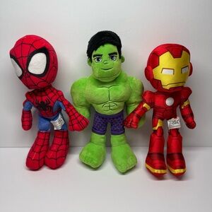 Marvel Spidey & His Amazing Friends Plush Toy Lot of 3 Iron Man Hulk Spider-Man
